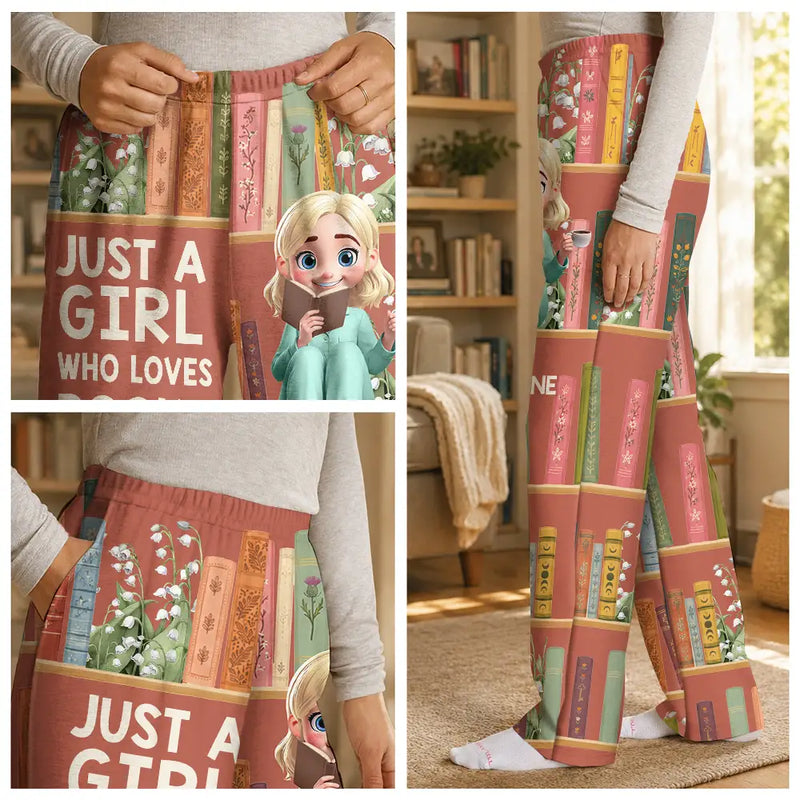 Christmas,Cozy,Reading,Gift For Yourself,Vector - A Girl Who Loves Books Birth Month Flower - Personalized Pajama Pants