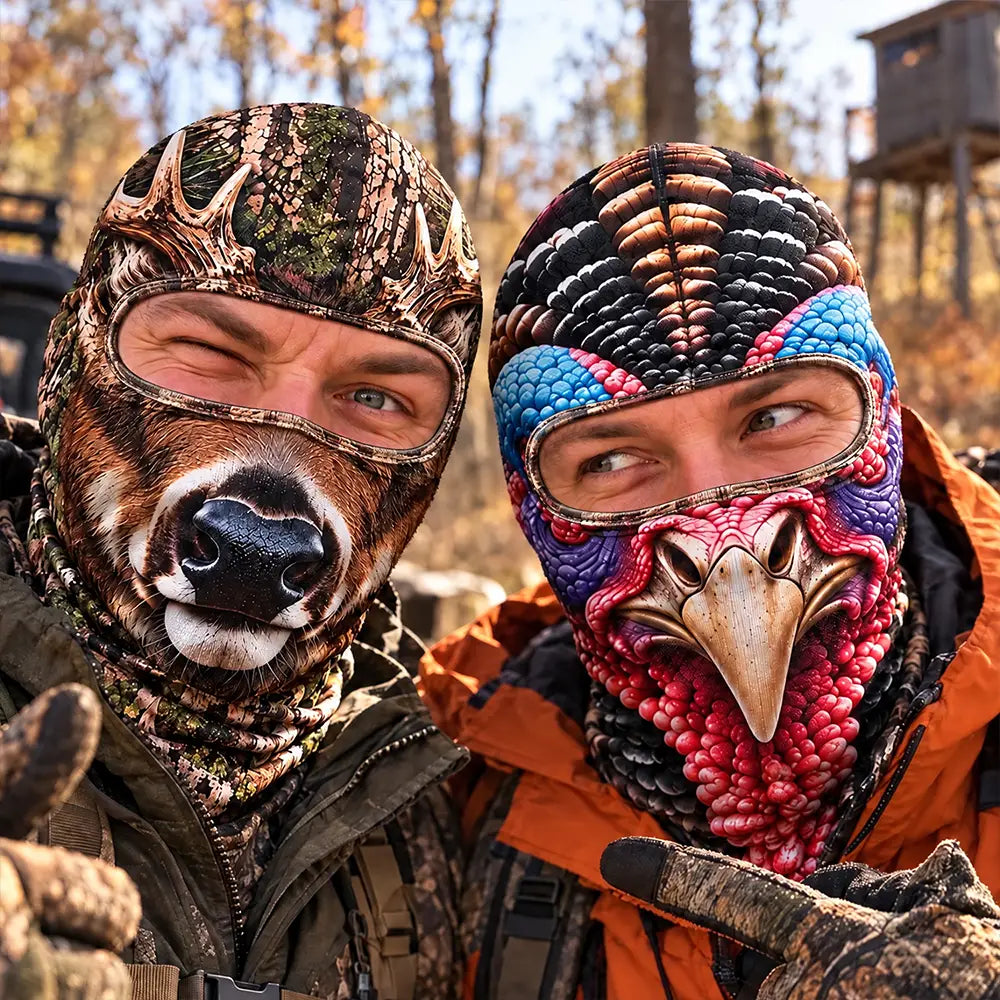 Gag Gift For Men Who Love Hunting, Hunter, Friend - Personalized Funny Realistic Buck, Turkey Head Balaclava Face Mask