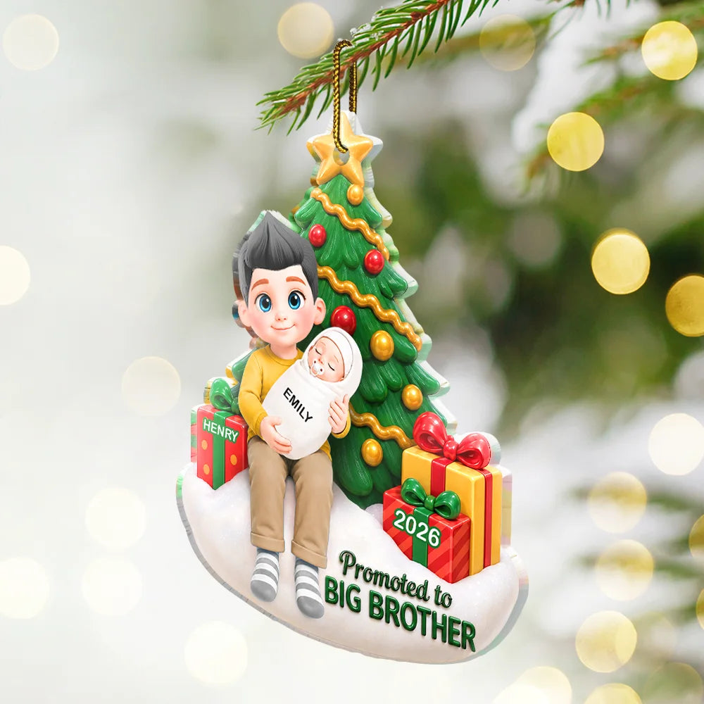 Adorable,Christmas,Gift For Kids,Vector - Baby First Christmas Gift For Big Brother Or Sister - Personalized Acrylic Ornament
