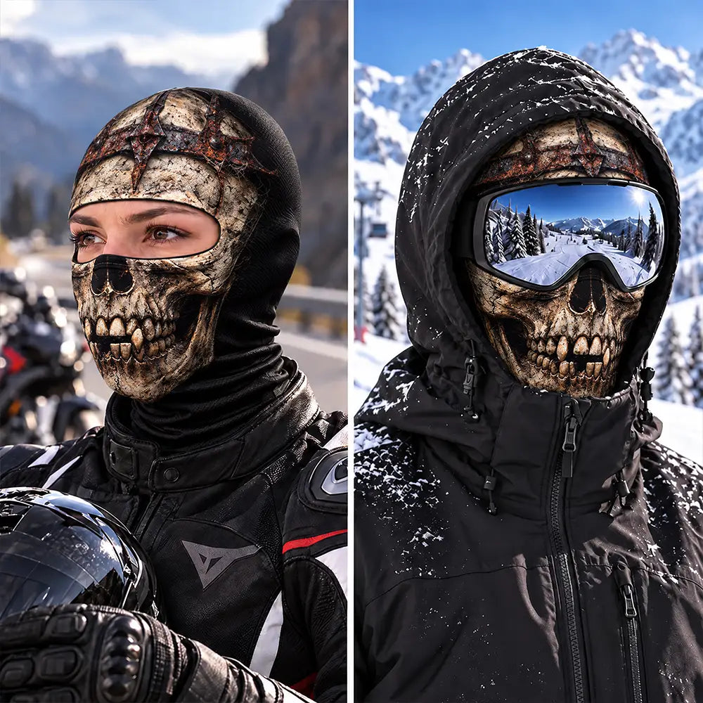 Christmas,Confident,Icon,Motorcycle - Winter Cool Gift For Friends, Biker, Skier - Personalized Realistic Skull Scarry Face Balaclava Face Mask