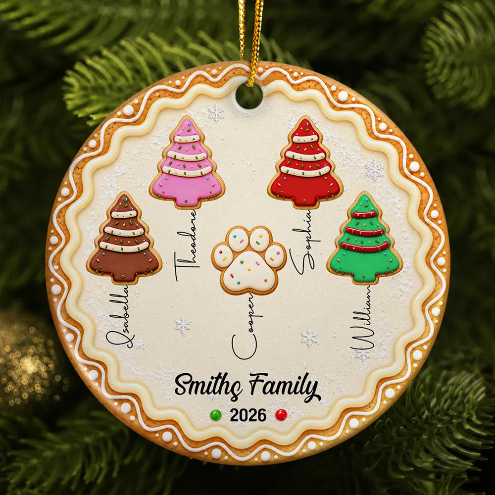 Christmas Gifts For Family - Personalized Family Forever Linked Together Gingerbread Style Circle Ceramic Ornament