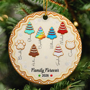 Christmas,Family,Icon,Sentimental - Christmas Gifts For Family - Personalized Family Forever Linked Together Gingerbread Style Circle Ceramic Ornament