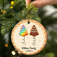 Christmas,Family,Icon,Sentimental - Christmas Gifts For Family - Personalized Family Forever Linked Together Gingerbread Style Circle Ceramic Ornament