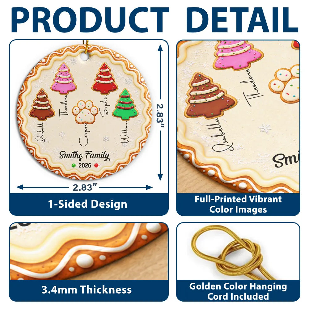 Christmas,Family,Icon,Sentimental - Christmas Gifts For Family - Personalized Family Forever Linked Together Gingerbread Style Circle Ceramic Ornament