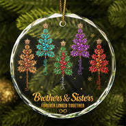 Christmas,Family,Gift For Sibling,Icon,Sentimental - Gift For Siblings - Personalized Brothers & Sisters Forever Linked Together Crystal Holly Circle Glass Ornament
