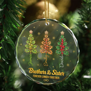 Christmas,Family,Gift For Sibling,Icon,Sentimental - Gift For Siblings - Personalized Brothers & Sisters Forever Linked Together Crystal Holly Circle Glass Ornament