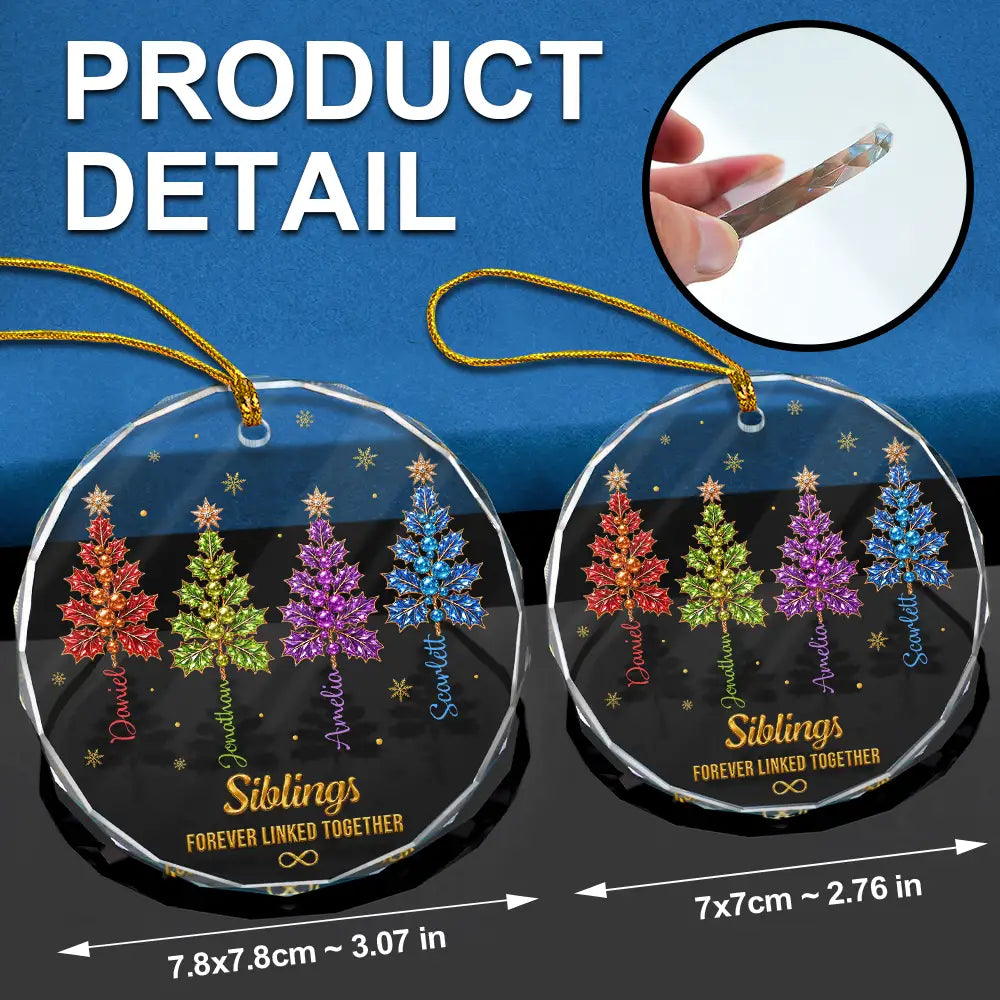 Christmas,Family,Gift For Sibling,Icon,Sentimental - Gift For Siblings - Personalized Brothers & Sisters Forever Linked Together Crystal Holly Circle Glass Ornament