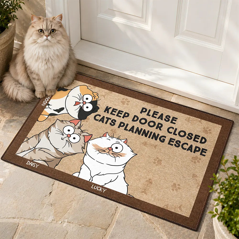 Cartoon Cats Planning Escape - Gift For Cat Lovers - Personalized Doormat