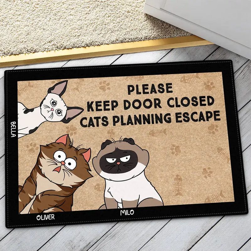 Cartoon Cats Planning Escape - Gift For Cat Lovers - Personalized Doormat