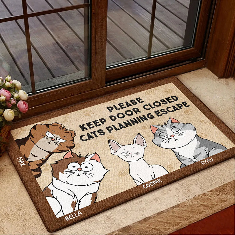 Cartoon Cats Planning Escape - Gift For Cat Lovers - Personalized Doormat