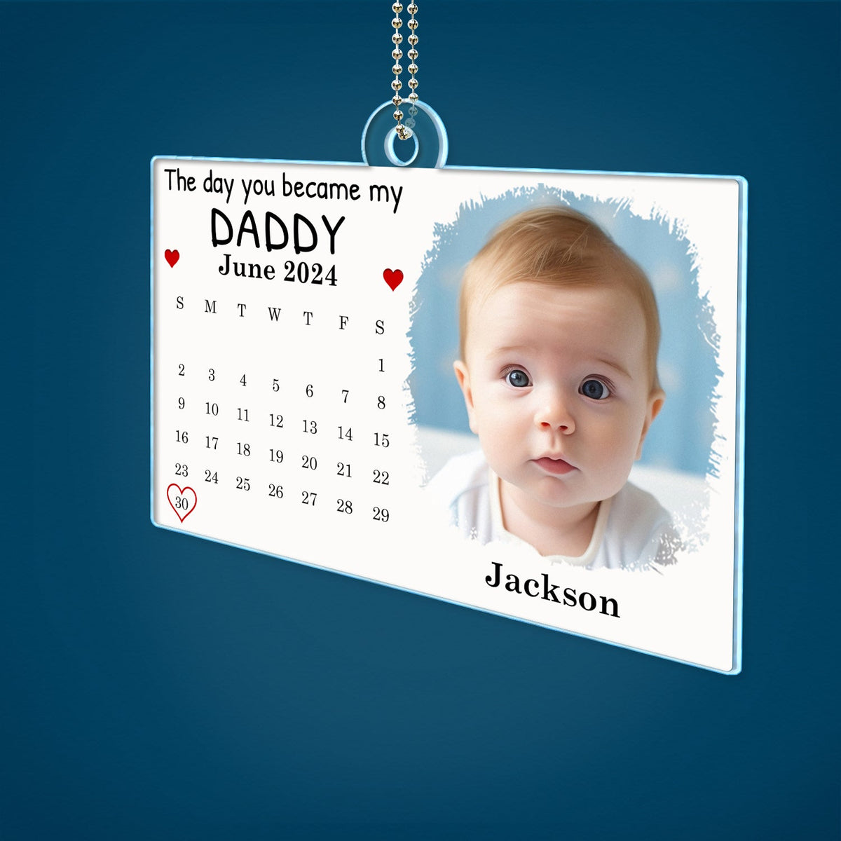 Calendar Custom Photo The Day You Became My Mommy - Gift For Mother, Father - Personalized Acrylic Car Hanger