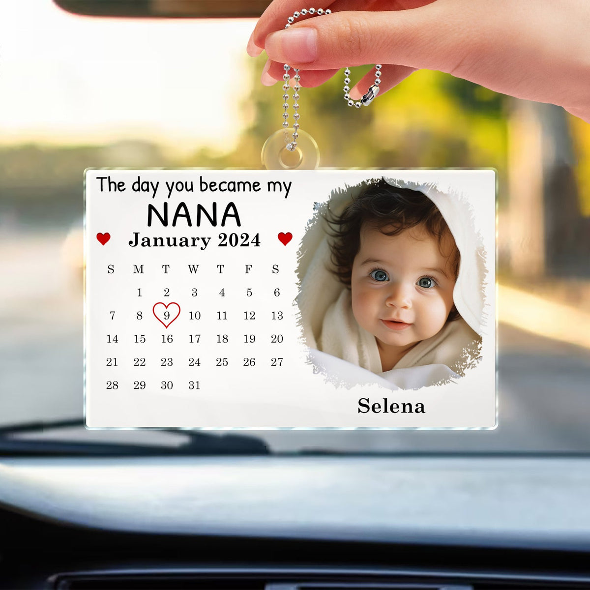 Calendar Custom Photo The Day You Became My Mommy - Gift For Mother, Father - Personalized Acrylic Car Hanger