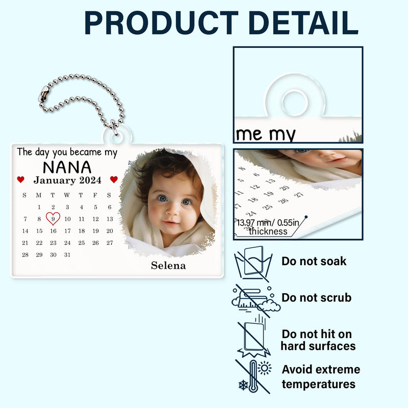 Calendar Custom Photo The Day You Became My Mommy - Gift For Mother, Father - Personalized Acrylic Car Hanger
