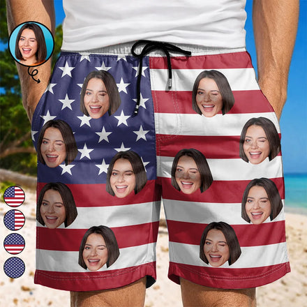 Custom Photo American Flag - Personalized Unisex Beach Shorts