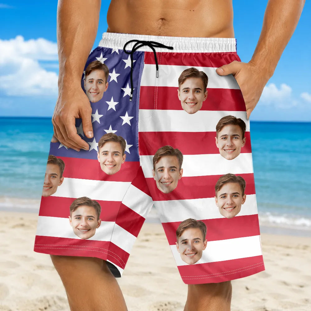 Custom Photo American Flag - Personalized Unisex Beach Shorts
