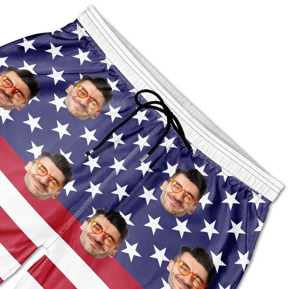 Custom Photo American Flag - Personalized Unisex Beach Shorts
