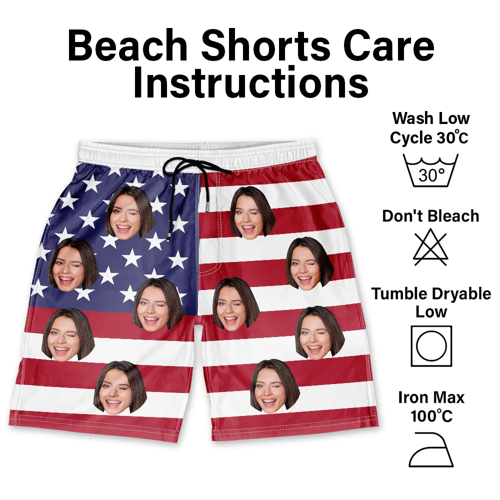 Custom Photo American Flag - Personalized Unisex Beach Shorts