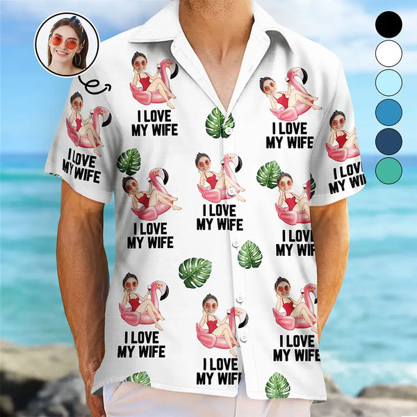 Custom Photo Funny On Flamingo I Love My Lover - Personalized Hawaiian Shirt