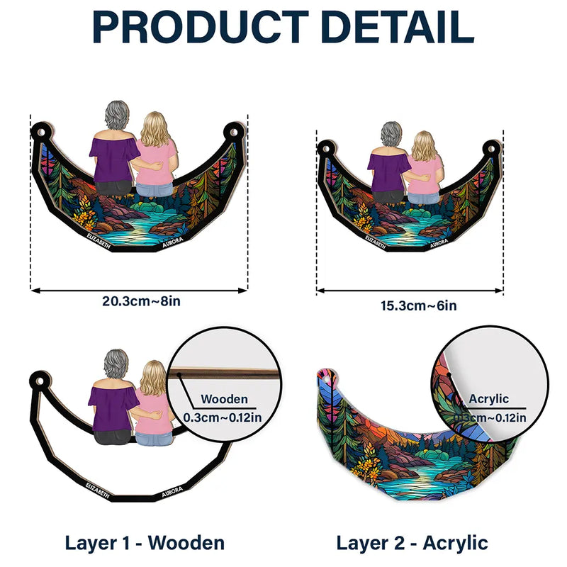 Together On The Moon Grandma, Mom And Children - Personalized Window Hanging Suncatcher Ornament