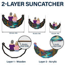 Grandma Mom And Children Sitting On The Moon - Personalized Window Hanging Suncatcher Ornament