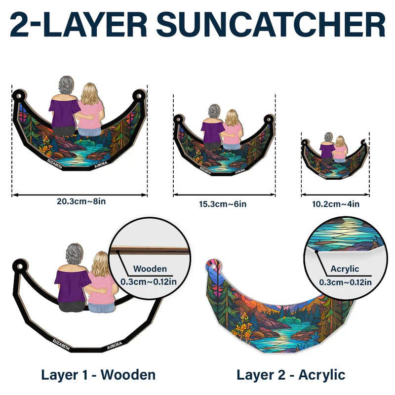 Grandma Mom And Children Sitting On The Moon - Personalized Window Hanging Suncatcher Ornament