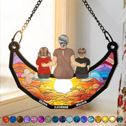 Together On The Moon Grandma, Mom And Children - Personalized Window Hanging Suncatcher Ornament