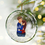 Christmas Couple Sideview You Are My Favorite By Far - Personalized Circle Glass Ornament