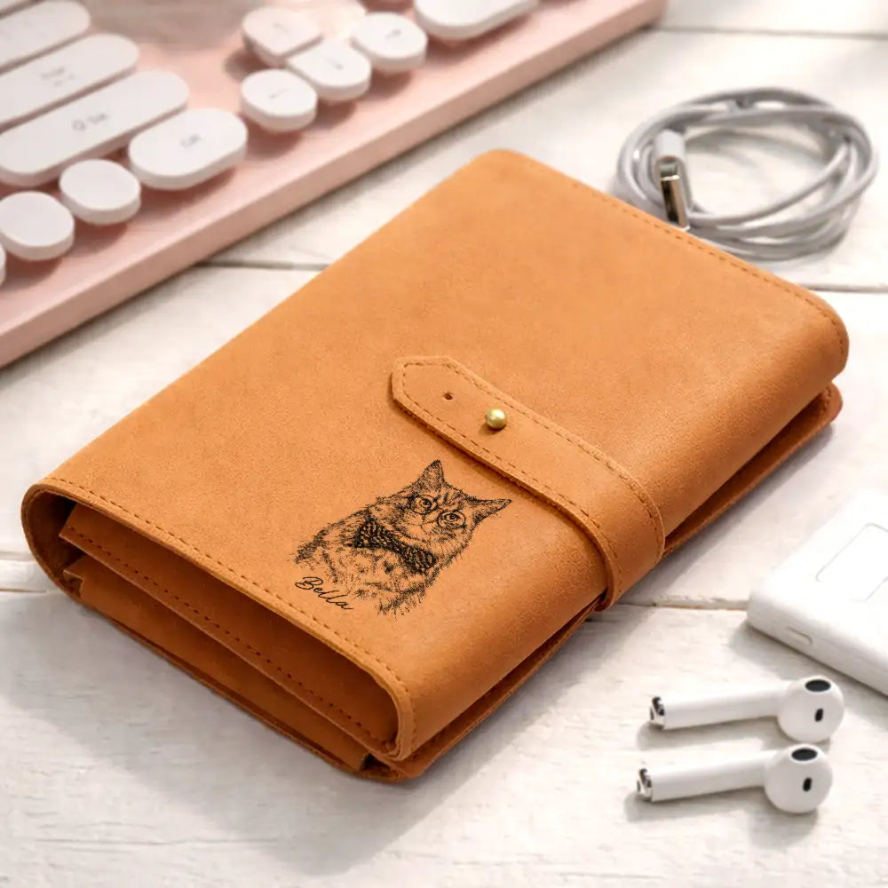 Gift For Father,Gift For Grandpa,Family,Pet Lovers,Pet Mom,Pet Dad,Dog Lovers,Dog Mom,Dog Dad,Cat Lovers,Cat Mom,Cat Dad,Non-Eng,Photo - Pencil Sketch (Bold),Humorous - Custom Photo Bold Sketch Lovely Family Portrait - Personalized Leather Cable Bag