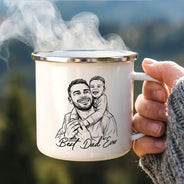 Gift For Father,Gift For Grandpa,Non-Eng,Photo - Pencil Sketch (Bold),Proud - Custom Photo Bold Sketch Best Dad Grandpa Ever Family Portrait - Personalized Enamel Mug