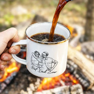 Gift For Father,Gift For Grandpa,Non-Eng,Photo - Pencil Sketch (Bold),Proud - Custom Photo Bold Sketch Best Dad Grandpa Ever Family Portrait - Personalized Enamel Mug