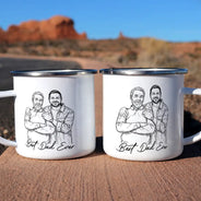 Gift For Father,Gift For Grandpa,Non-Eng,Photo - Pencil Sketch (Bold),Proud - Custom Photo Bold Sketch Best Dad Grandpa Ever Family Portrait - Personalized Enamel Mug