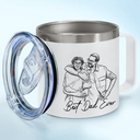 Gift For Father,Gift For Grandpa,Non-Eng,Photo - Pencil Sketch (Bold),Proud - Custom Photo Bold Sketch Best Dad Grandpa Ever Family Portrait - Personalized 14oz Stainless Steel Tumbler With Handle