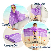 Gift For Son, Gift For Daughter, Gift For Kids, Gift For Sibling, Gift For Sisters, Gift For Brothers, Beach, Happy, Summer - Kid Baby Sitting On The Beach - Personalized Hooded Beach Towel