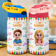 Adorable, Back To School, Gift For Kids, Vector - Kid Affirmation I Am Brave Kind Unique - Personalized Insulated Water Bottle With Straw