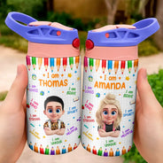 Adorable, Back To School, Gift For Kids, Vector - Kid Affirmation I Am Brave Kind Unique - Personalized Insulated Water Bottle With Straw