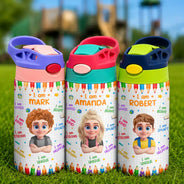 Adorable, Back To School, Gift For Kids, Vector - Kid Affirmation I Am Brave Kind Unique - Personalized Insulated Water Bottle With Straw