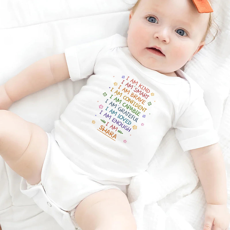Gift For Kids,Gift For Grandkids,Grandpa,Grandma,Grandkids,Happy - Kid Baby I Am Kind I Am Smart - Personalized Baby Onesie