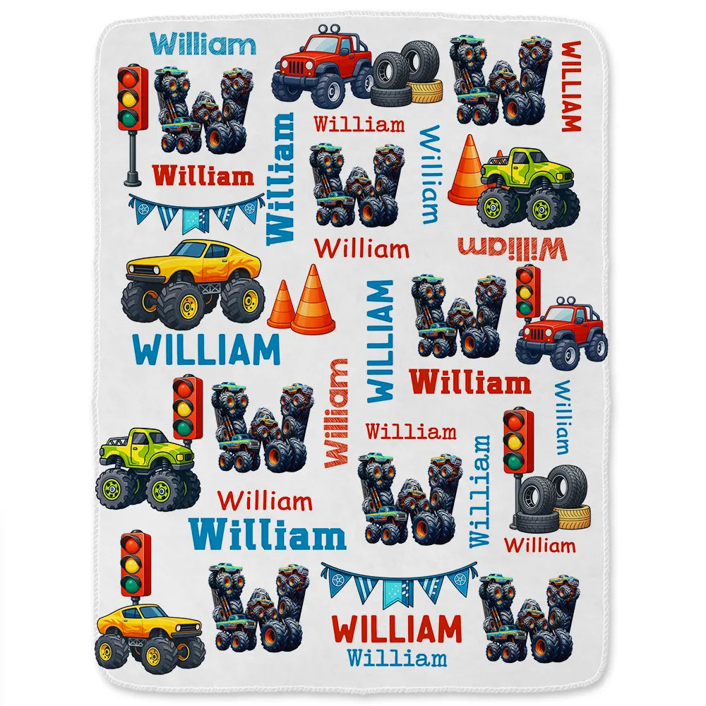 Gift For Kids,Gift For Grandkids,Gift For Daughter,Gift For Son,Happ - Kid Boy Kid Girl Cute Monogram - Personalized Fleece Blanket, Sherpa Blanket