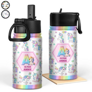 Gift For Kids,Gift For Grandkids - Kid Boy Kid Girl Lovely Monogram - Personalized Kids Water Bottle