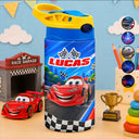Adorable,Back To School,Gift For Kids,Vector - Kid Car Racing - Personalized Insulated Water Bottle With Straw