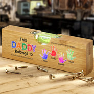 Gift For Grandpa, Gift For Father, Funny - Kid Handprint This Grandpa Daddy Belongs To - Personalized Bottle Opener Wood Level