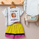 Adorable,Back To School,Gift For Kids,Vector - Kid Name With Paper & Pencil Design - Personalized Kids Clothing Set