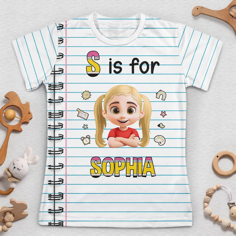 Adorable,Back To School,Gift For Kids,Vector - Kid Name With Paper & Pencil Design - Personalized Kids Clothing Set