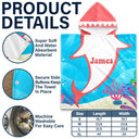 Gift For Kids,Beach,Summer,Adorable,Vector - Kid Ocean Shark With Name Summer - Personalized Kids Hooded Poncho Towel