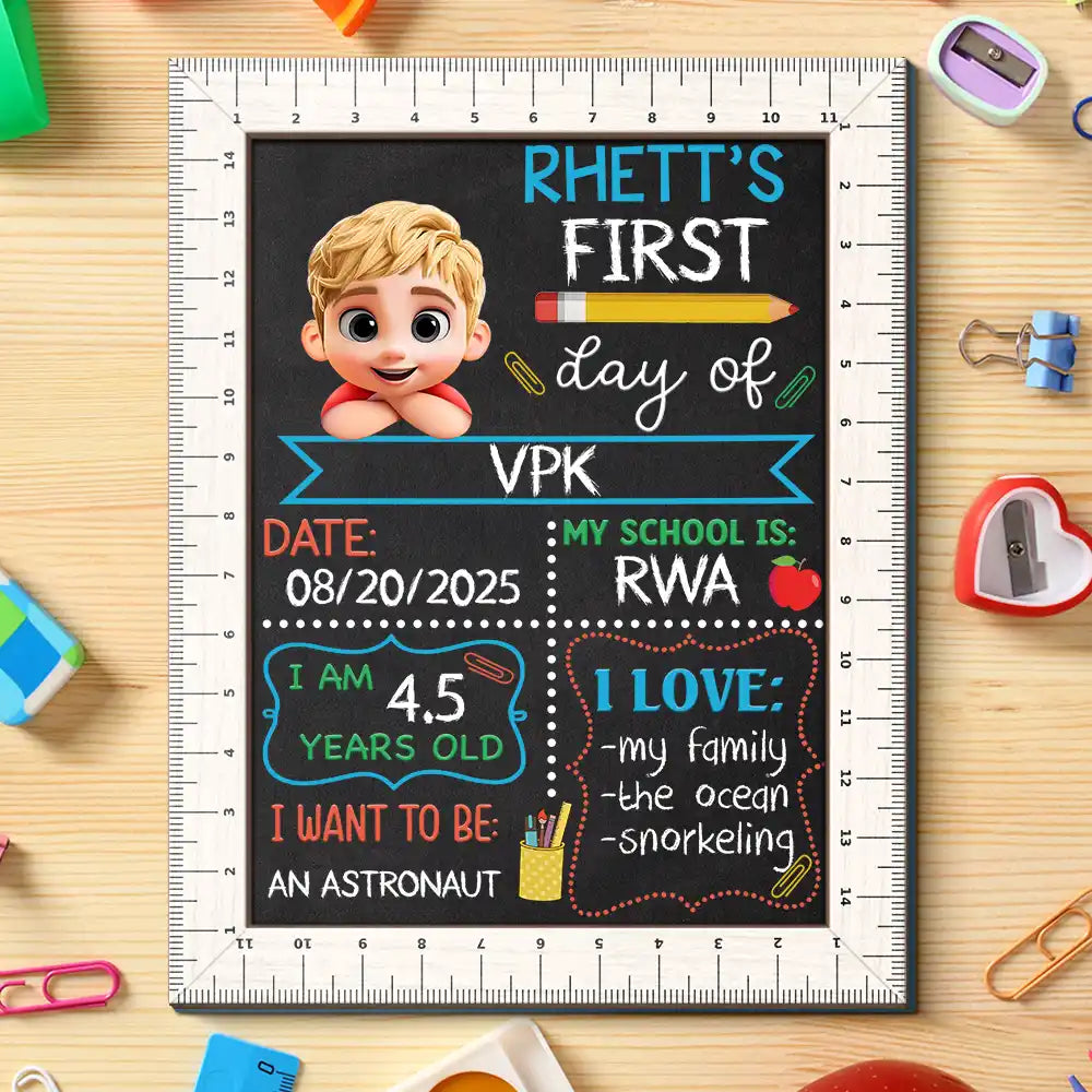 Gift For Kids,Gift For Grandkids,Back To School,Happy - Kid Resting On Arms First Day Of School - Personalized School Sign