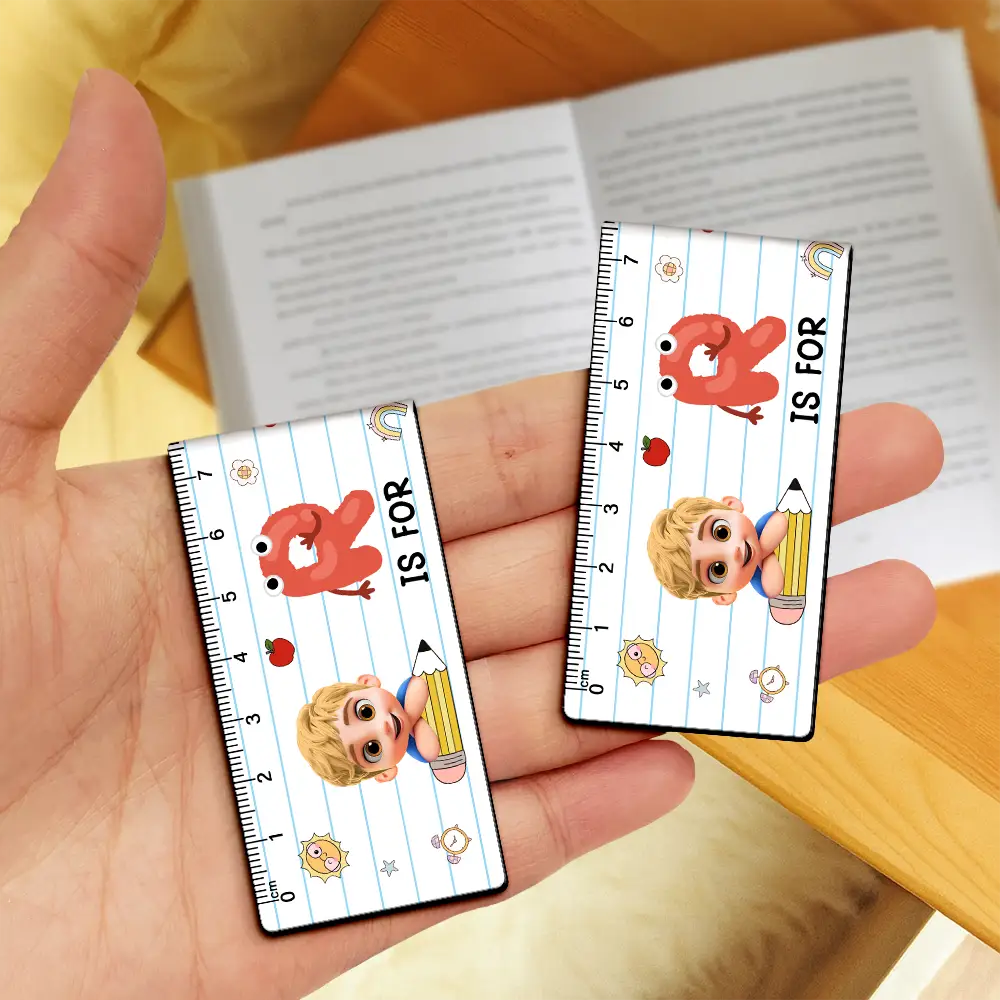 Adorable,Back To School,Reading,Gift For Kids,Vector - Kid & Alphabet Ruler - Personalized Custom Shaped Magnetic Bookmark Clip