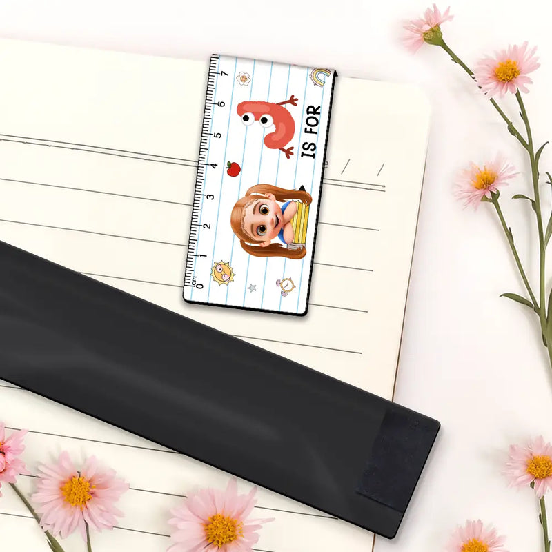 Adorable,Back To School,Reading,Gift For Kids,Vector - Kid & Alphabet Ruler - Personalized Custom Shaped Magnetic Bookmark Clip