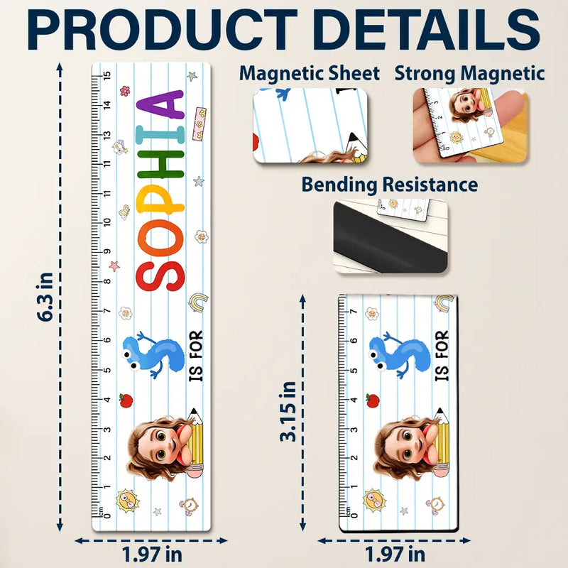 Adorable,Back To School,Reading,Gift For Kids,Vector - Kid & Alphabet Ruler - Personalized Custom Shaped Magnetic Bookmark Clip