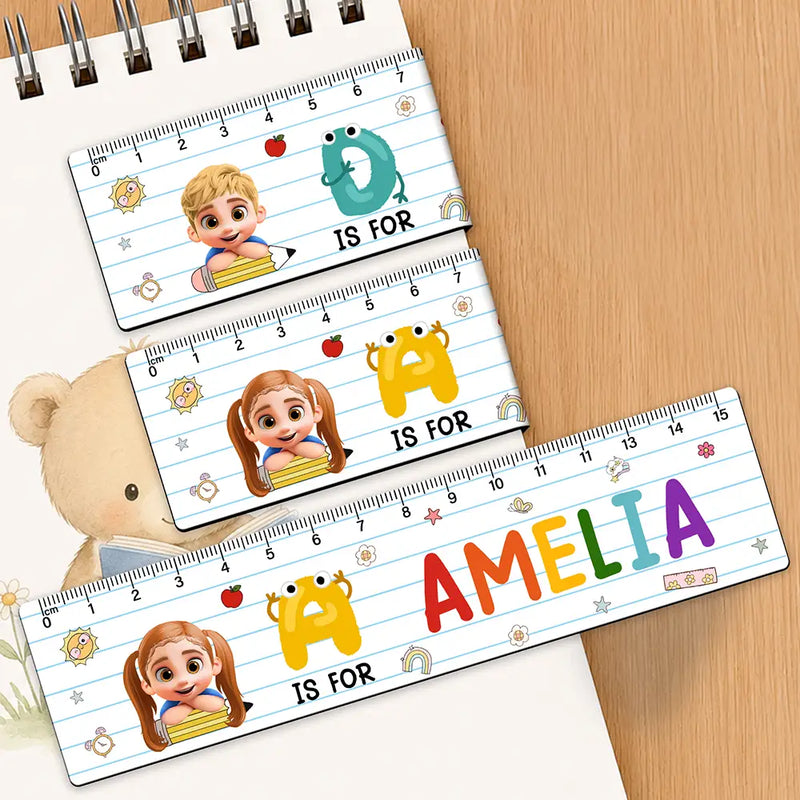 Adorable,Back To School,Reading,Gift For Kids,Vector - Kid & Alphabet Ruler - Personalized Custom Shaped Magnetic Bookmark Clip