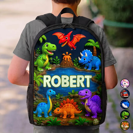Kids Adventure With Dinosaur Unicorn & Wild Animal - Personalized Kids Backpack